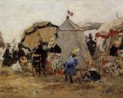 尤金布丹 - Woman and Children on the Beach at Trouville